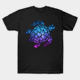 Bright Purple Teal Ombre Faux Glitter Turtle T-Shirt